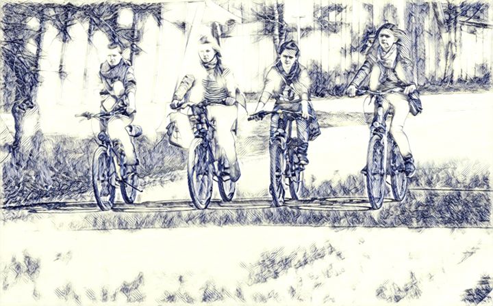 Arte digital titulada "voyage à vélo" por Jarek Witkowski, Obra de arte original
