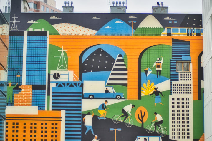 Fotografía titulada "mural - ville dans…" por Jarek Witkowski, Obra de arte original
