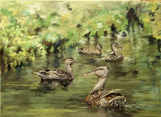 Painting titled "On the stream" by Jarka Drechslerová, Original Artwork, Oil