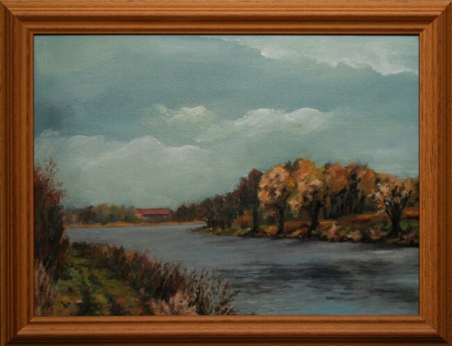 Peinture intitulée "Autumn on the Elbe" par Jarka Drechslerová, Œuvre d'art originale, Huile