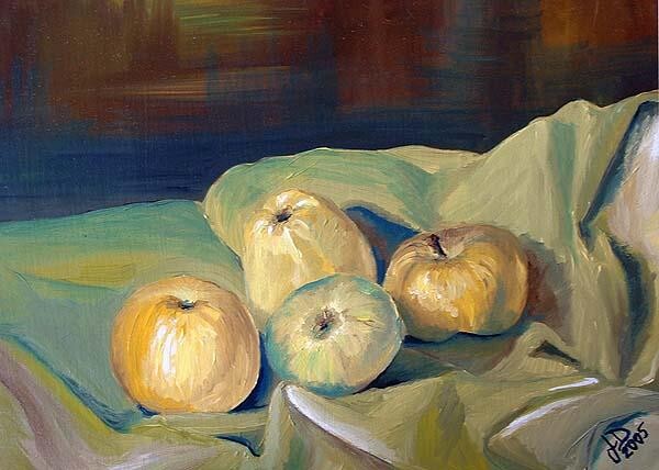 Peinture intitulée "Apple still life" par Jarka Drechslerová, Œuvre d'art originale, Huile