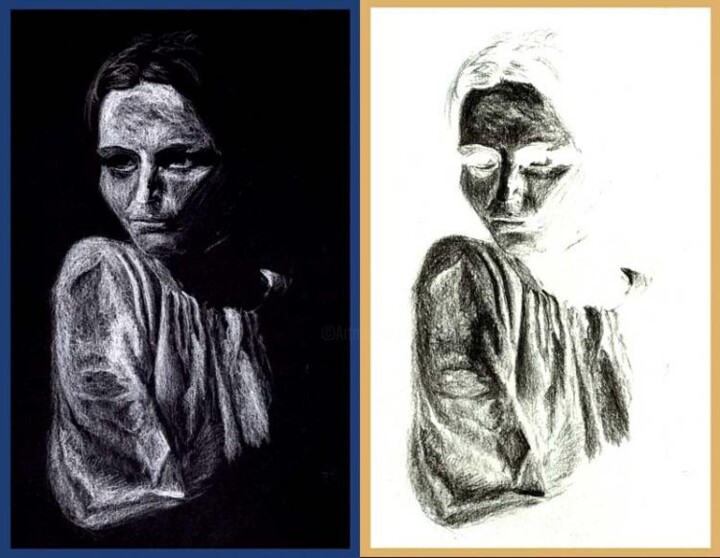 Pittura intitolato "Portrait black & wh…" da Jarka Drechslerová, Opera d'arte originale, Olio