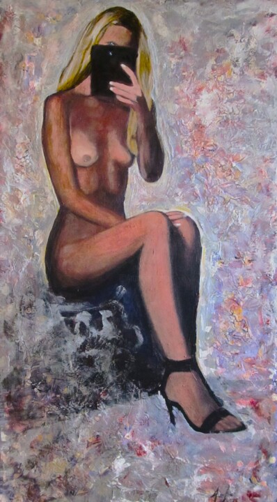 Painting titled "An Ordinary Girl" by Jarmo Korhonen, Original Artwork, Oil Mounted on Wood Stretcher frame