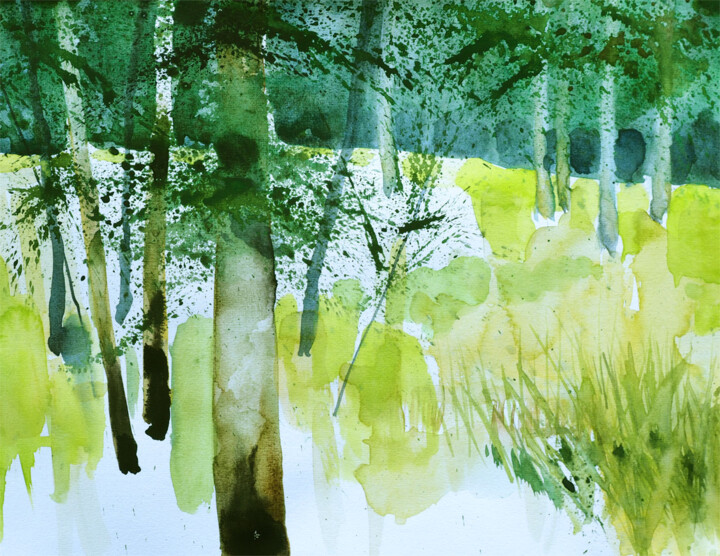 Peinture intitulée "Kampinos Forest 28" par Jaroslaw Filipek, Œuvre d'art originale, Aquarelle