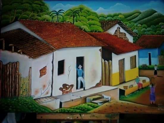 Painting titled "Ambiente de pueblo" by Jartin Morazan, Original Artwork