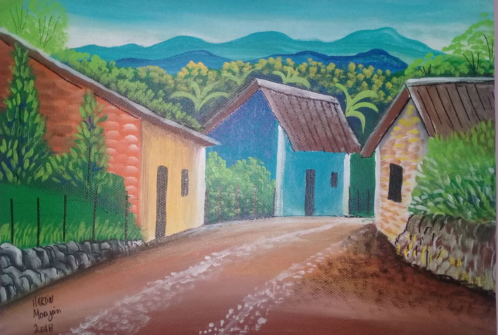 Painting titled "Casitas del valle" by Jartin Morazan, Original Artwork, Oil