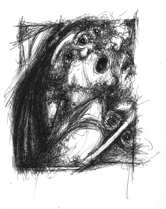 Zeichnungen mit dem Titel "Covid-19 contaminé85" von Pierre Andrillon (Jasinski), Original-Kunstwerk, Tinte