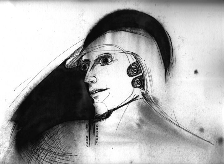 「Covid-19 contaminé1…」というタイトルの描画 Pierre Andrillon (Jasinski)によって, オリジナルのアートワーク, インク