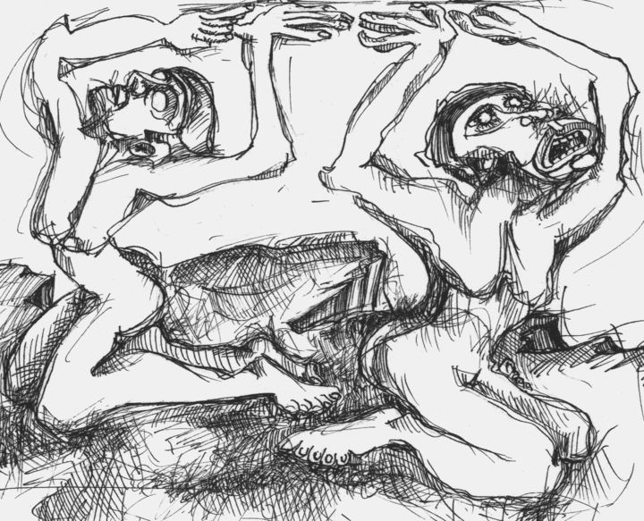 Desenho intitulada "Prisonniers5" por Pierre Andrillon (Jasinski), Obras de arte originais, Tinta