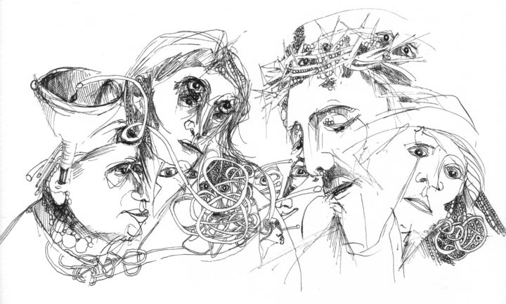Disegno intitolato "Virus thrombose" da Pierre Andrillon (Jasinski), Opera d'arte originale, Inchiostro