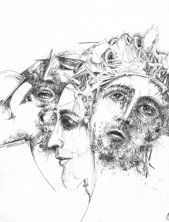 Drawing titled "Christ 202113" by Pierre Andrillon (Jasinski), Original Artwork, Ink