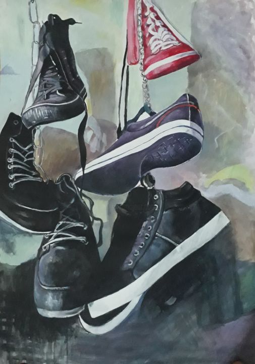 Painting titled "Shoes" by Jasir Gradeci, Original Artwork, Acrylic