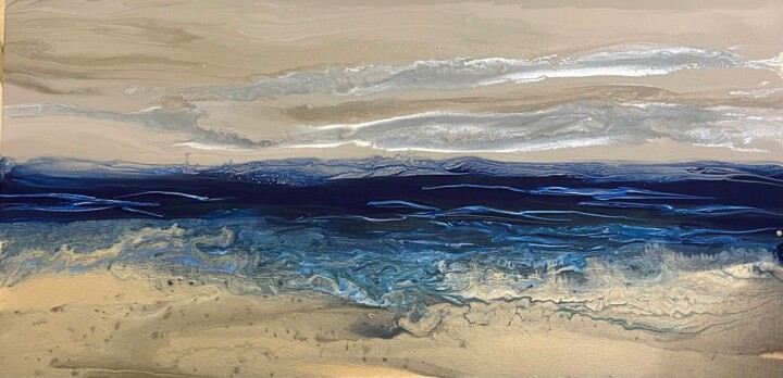 Painting titled "Seascape" by Jasmin Anderleit, Original Artwork, Acrylic Mounted on Wood Stretcher frame