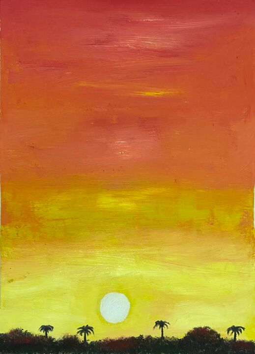 Painting titled "Sunset" by Jasmin Luis, Original Artwork, Oil