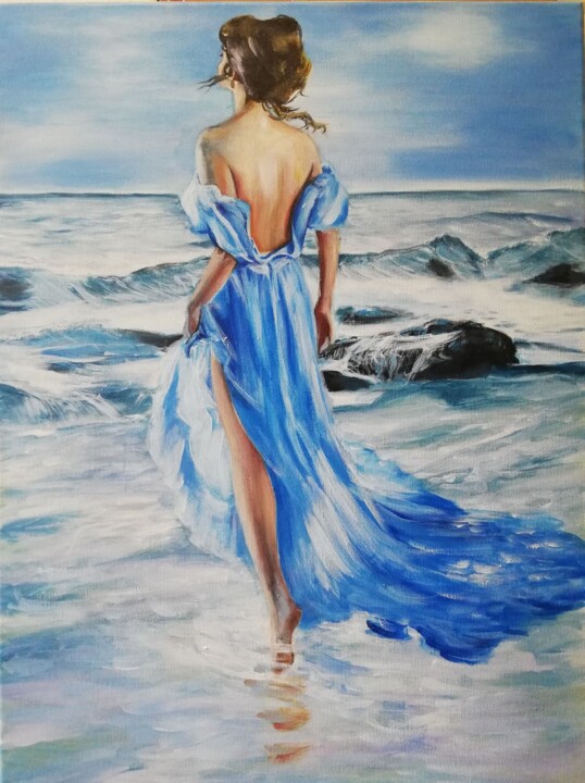 Painting titled "a walk by the ocean" by Jasmina Vuckovic, Original Artwork, Acrylic
