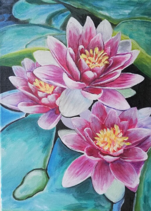 Malarstwo zatytułowany „lotus” autorstwa Jasmina Vuckovic, Oryginalna praca, Akryl