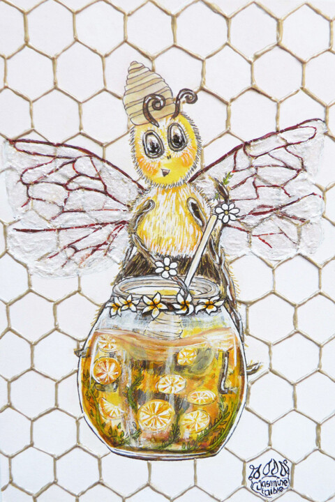 Peinture intitulée "L’Abeille Cuisinière" par Jasmine Taibbe, Œuvre d'art originale, Acrylique