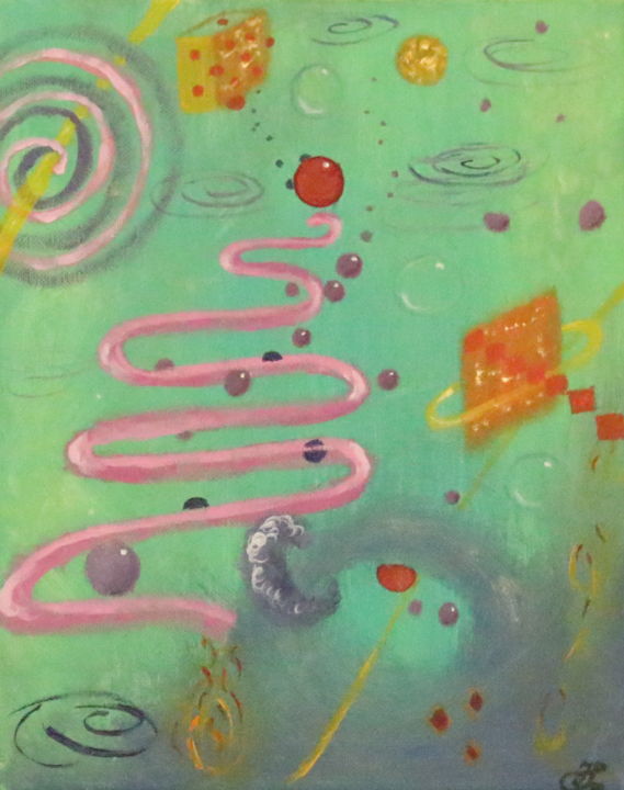 Painting titled "Bubblegumroad" by Jasmin B. Pront, Original Artwork, Acrylic