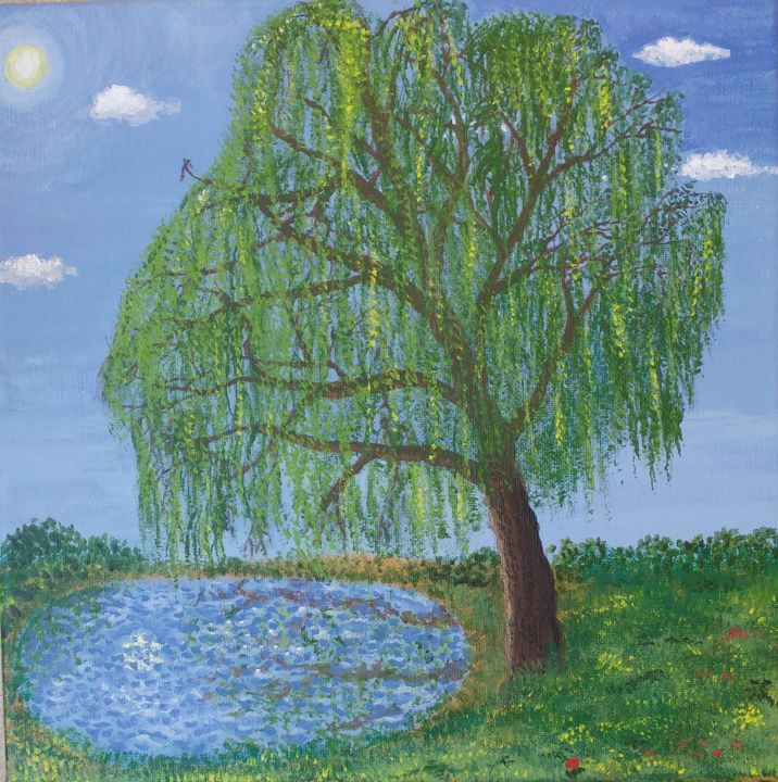 Painting titled "Weeping Willow for…" by Jasmin B. Pront, Original Artwork, Acrylic