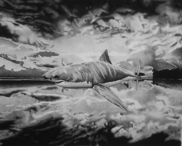 Disegno intitolato "Shark out of water" da Jason Dunning, Opera d'arte originale