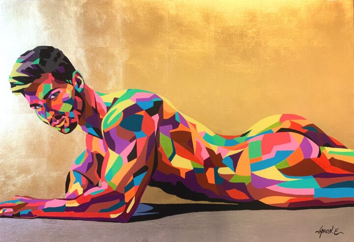 Картина под названием "Gay Nude Tanning" - Jason Ebrahimi, Подлинное произведение искусства, Масло