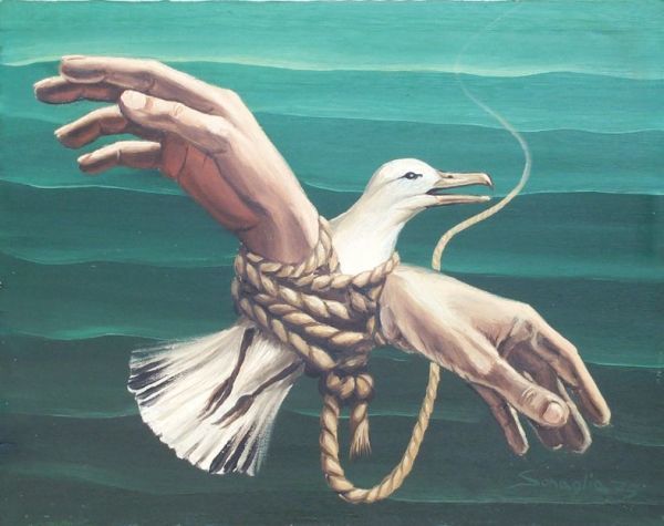 Painting titled "L'albatros" by Jason, Original Artwork, Oil