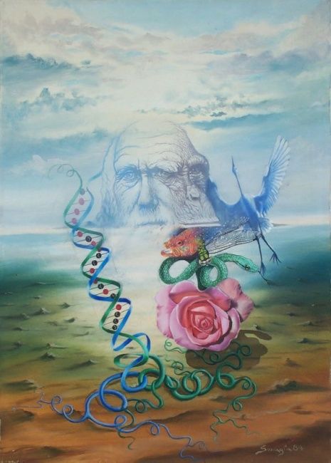 Pittura intitolato "Omaggio a Darwin" da Jason, Opera d'arte originale, Olio