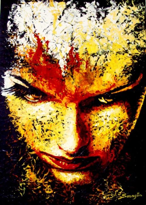 「Yellow Mask」というタイトルの絵画 Jasonによって, オリジナルのアートワーク, オイル