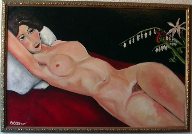 Pintura titulada "reclining nude on a…" por Jason Kurt Easter, Obra de arte original