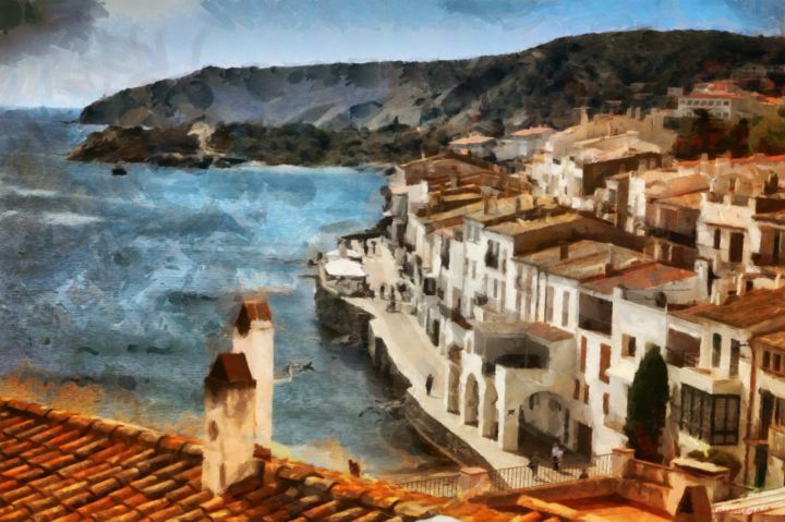 Digital Arts titled "Cadaques Spain" by Iamomega13, Original Artwork, Digital Painting