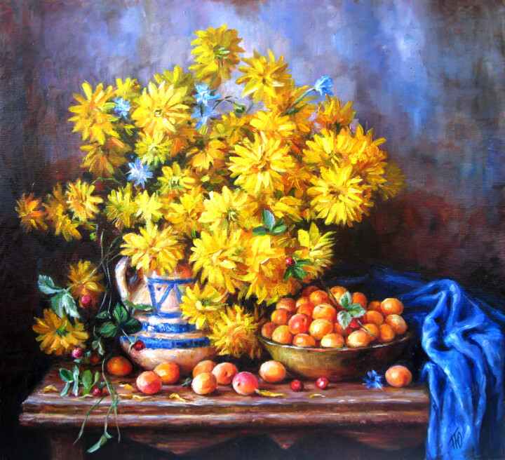 Painting titled "Summer colors" by Iuliia Perepelkina, Original Artwork, Oil Mounted on Wood Stretcher frame