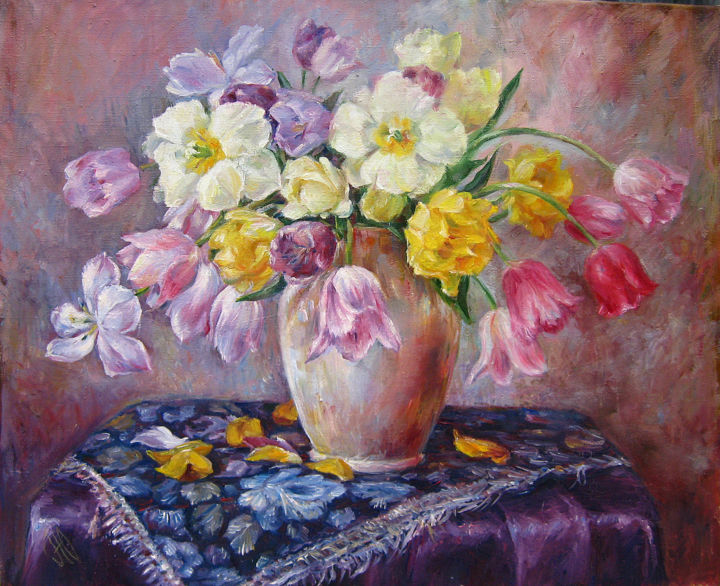 Painting titled "тюльпаны" by Iuliia Perepelkina, Original Artwork, Oil