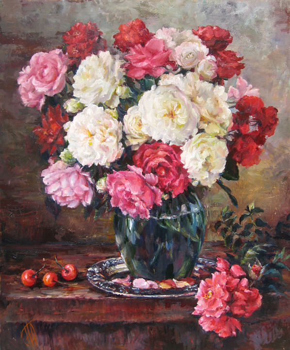 Painting titled "Roses" by Iuliia Perepelkina, Original Artwork, Oil