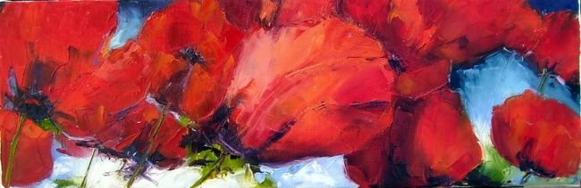 Painting titled "coquelicots dans le…" by Véronique Lancien, Original Artwork, Oil