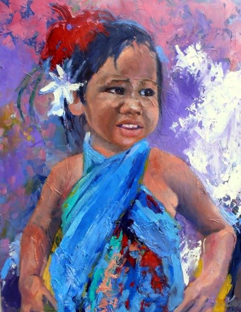 Pittura intitolato "jeune hawaïenne" da Véronique Lancien, Opera d'arte originale