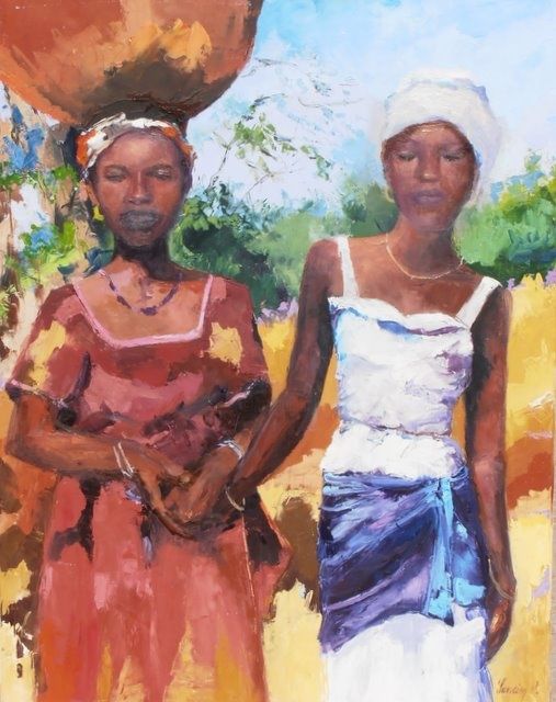 Painting titled "jeunes femmes afric…" by Véronique Lancien, Original Artwork