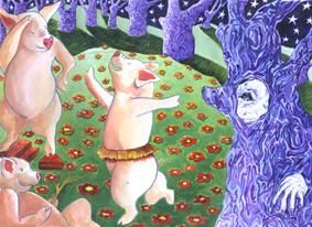 Peinture intitulée "3 petits cochons" par Sandrine Javary, Œuvre d'art originale