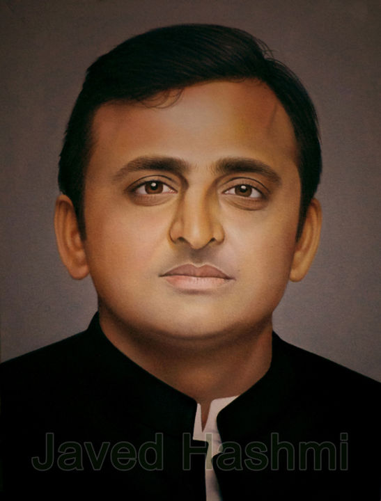 Malerei mit dem Titel "Akhilesh Yadav Oil…" von Javed Hashmi, Original-Kunstwerk, Öl