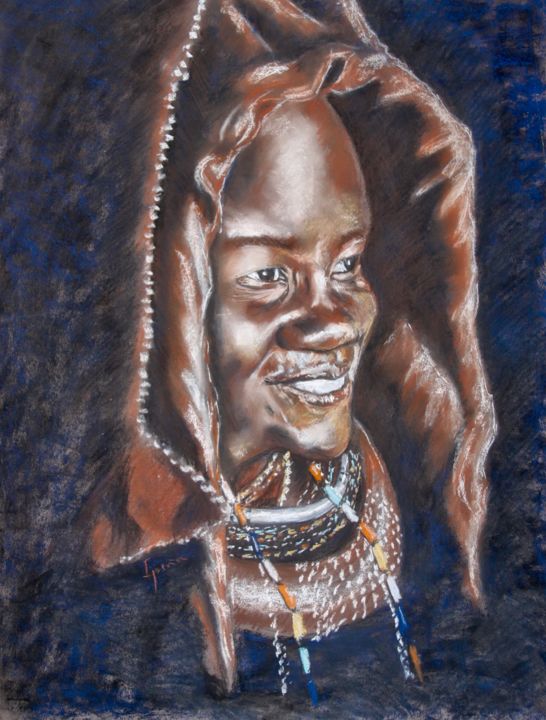 Dibujo titulada "Muchacha himba. Nam…" por Javier Ipiña, Obra de arte original, Pastel