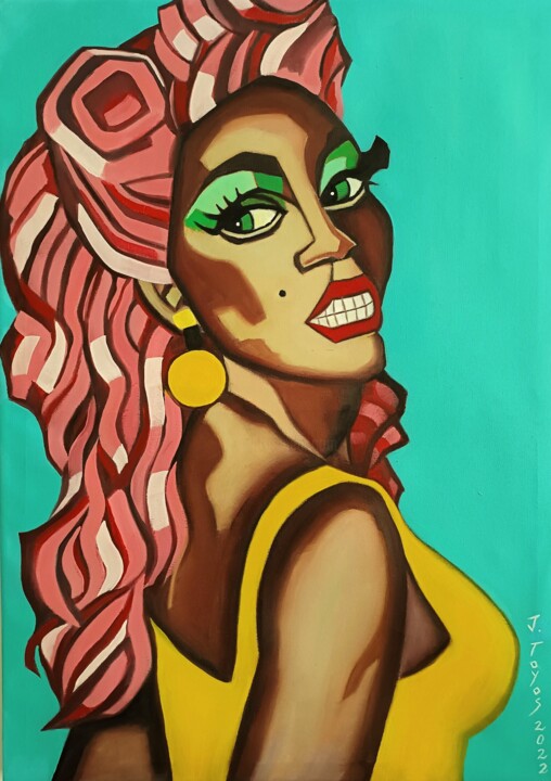 Painting titled ""RUPAUL"" by Javier Benitez Toyos, Original Artwork, Oil Mounted on Wood Stretcher frame