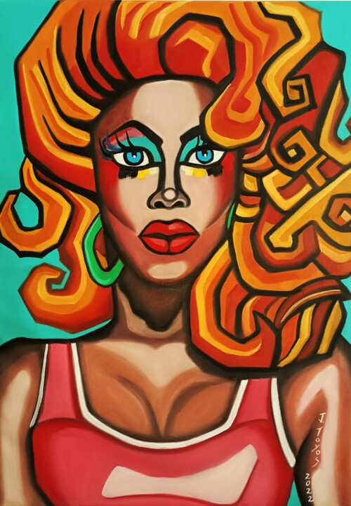 Malerei mit dem Titel ""HONEY DAVENPORT"" von Javier Benitez Toyos, Original-Kunstwerk, Öl Auf Keilrahmen aus Holz montiert