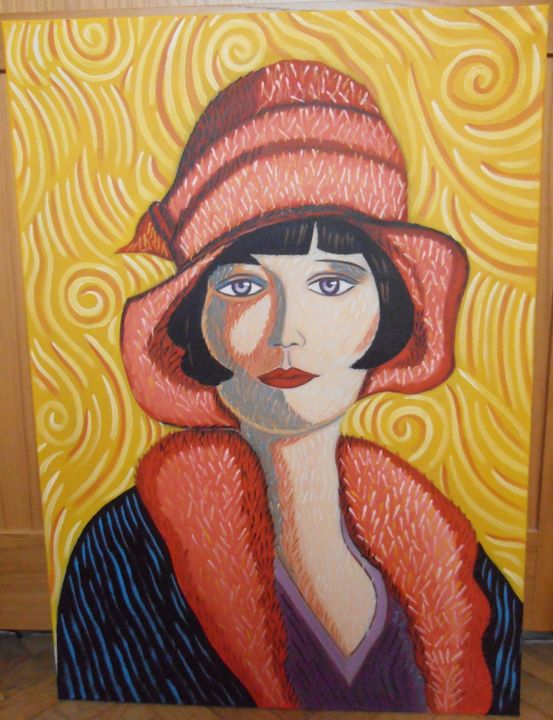 Painting titled "MUJER CON SOMBRERO" by Javier Benitez Toyos, Original Artwork, Oil