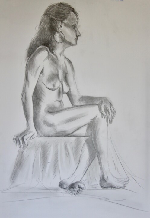 Dibujo titulada "Desnudo lápiz 5" por Javier Ipiña, Obra de arte original, Lápiz