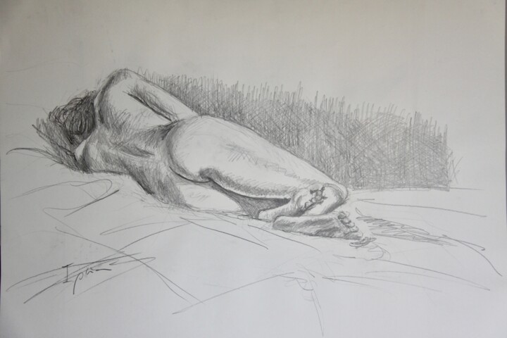 Dibujo titulada "Desnudo lápiz 1" por Javier Ipiña, Obra de arte original, Lápiz