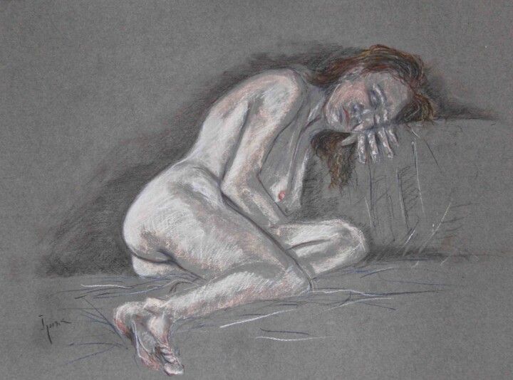 Рисунок под названием "Desnudo pastel 1" - Javier Ipiña, Подлинное произведение искусства, Пастель