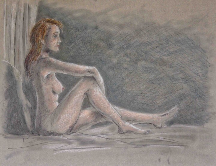 Dibujo titulada "Desnudo pastel 3" por Javier Ipiña, Obra de arte original, Pastel