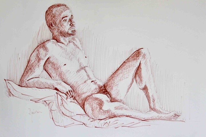 Dibujo titulada "Desnudo con rotulad…" por Javier Ipiña, Obra de arte original, Rotulador