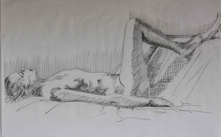 Dibujo titulada "Desnudo con rotulad…" por Javier Ipiña, Obra de arte original, Rotulador