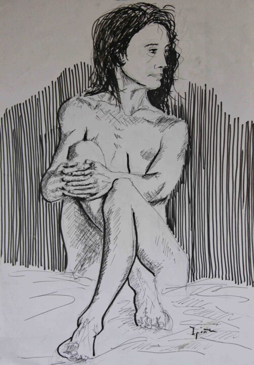 Tekening getiteld "Desnudo con rotulad…" door Javier Ipiña, Origineel Kunstwerk, Marker