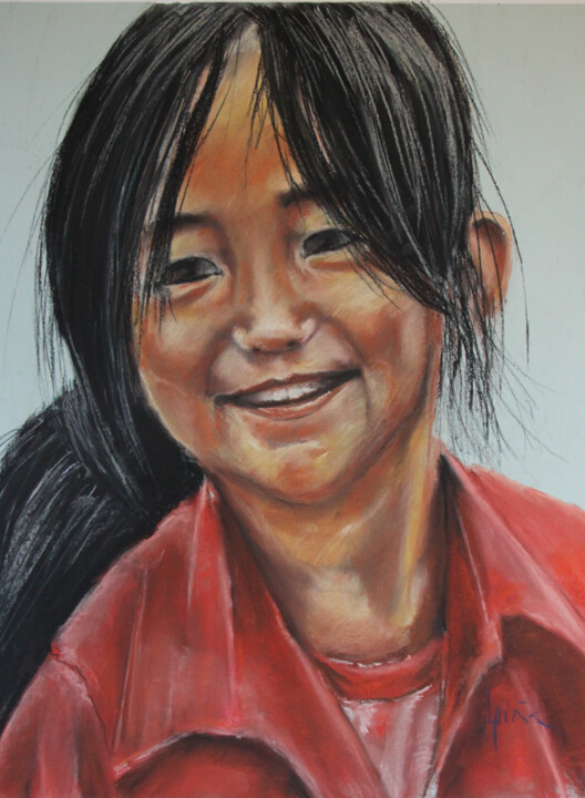 Rysunek zatytułowany „Niña vietnamita 2 (…” autorstwa Javier Ipiña, Oryginalna praca, Pastel